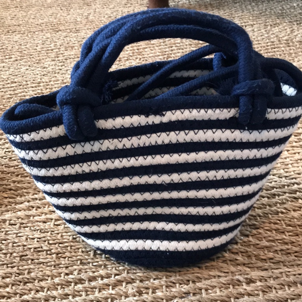 Blue and white woven bag